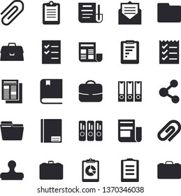 Solid Vector Icon Set - Case Flat Vector, Graphic Report, News, Clipboard, Briefcase, Notebook, Clip, Document, Computer File, Folder, To Do List, Textbook, Folders For Papers, Share, Stamp, Message