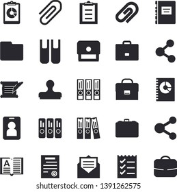 Solid vector icon set - case flat vector, graphic report, book balance accounting, clipboard, briefcase, clip, computer file, folder, to do list, contract, stamp, history roll, textbook, pass vector