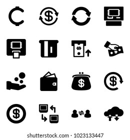 Solid vector icon set - cent vector, dollar exchange, atm, cash pay, wallet, purse, reload, data, information, cloud