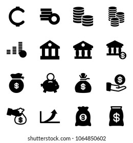 Solid vector icon set - cent vector, coin, bank, account, money bag, piggy, investment, encashment, growth arrow