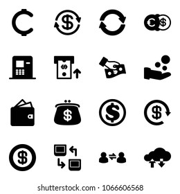 Solid vector icon set - cent vector, dollar exchange, euro, atm, cash pay, wallet, purse, reload, data, information, cloud