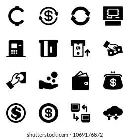 Solid vector icon set - cent vector, dollar exchange, atm, cash pay, wallet, purse, data, cloud