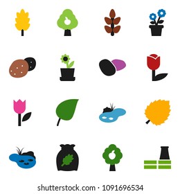solid vector icon set - cereal vector, potato, leaf, cereals, tulip, pond, fruit tree, flower in pot, factory