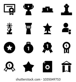 Solid vector icon set - certificate vector, cup, pedestal, winner, award, star medal, gold, pennant