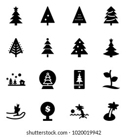 Solid vector icon set - christmas tree vector, landscape, snowball, mobile, sproute, hand, money, palm