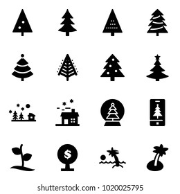 Solid vector icon set - christmas tree vector, landscape, house, snowball, mobile, sproute, money, palm