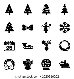Solid vector icon set - christmas tree vector, bow, santa claus, snowflake, 25 dec calendar, sleigh, holly, wreath, angel, snowball