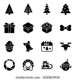 Solid vector icon set - christmas tree vector, gift, bow, santa claus, bell, calendar, deer, wreath, sleigh, elf
