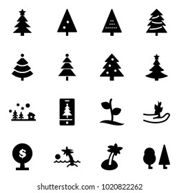 Solid vector icon set - christmas tree vector, landscape, mobile, sproute, hand, money, palm, forest
