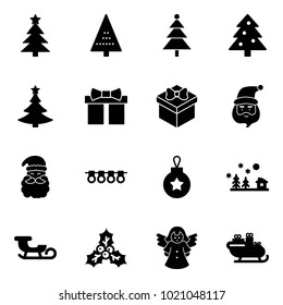 Solid vector icon set - christmas tree vector, gift, santa claus, garland, ball, landscape, sleigh, holly, angel