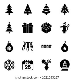 Solid vector icon set - christmas tree vector, gift, santa claus, ball, garland, snowflake, 25 dec calendar, holly, snowball