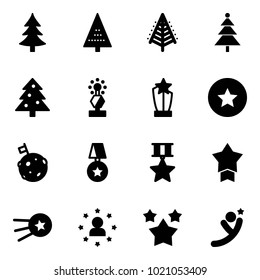 Solid vector icon set - christmas tree vector, award, star medal, moon flag, first satellite, man, stars, flying