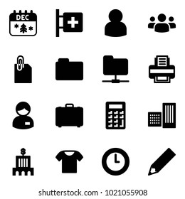 Solid vector icon set - christmas calendar vector, first aid room, user, group, attachment, folder, network, printer, manager, case, calculator, building, bank, t shirt, clock, pencil