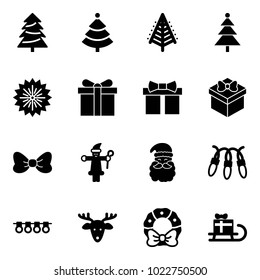 Solid vector icon set - christmas tree vector, firework, gift, bow, santa claus, garland, deer, wreath, sleigh