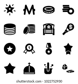 Solid vector icon set - christmas star vector, monero, coin, money chest, torch, medal, gold, crown, casting of steel, constructor blocks