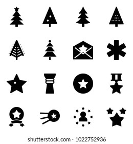 Solid vector icon set - christmas tree vector, star letter, ambulance, award, medal, first satellite, man, stars