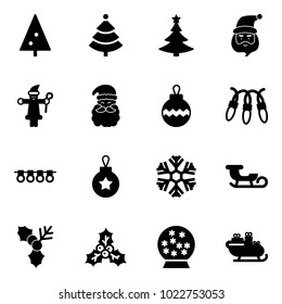Solid vector icon set - christmas tree vector, santa claus, ball, garland, snowflake, sleigh, holly, snowball