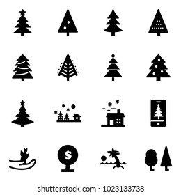 Solid vector icon set - christmas tree vector, landscape, house, mobile, hand sproute, money, palm, forest