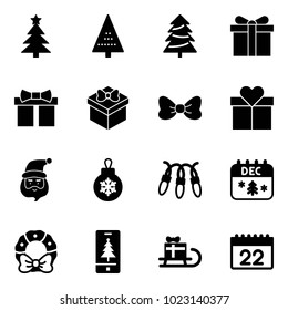 Solid vector icon set - christmas tree vector, gift, bow, santa claus, ball, garland, calendar, wreath, mobile, sleigh