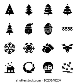 Solid vector icon set - christmas tree vector, santa claus, garland, snowflake, gloves, deer, house, wreath, snowball, sale