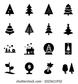 Solid vector icon set - christmas tree vector, landscape, house, snowball, mobile, sproute, money, palm, forest