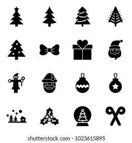 Solid vector icon set - christmas tree vector, bow, gift, santa claus, ball, landscape, holly, snowball, stick