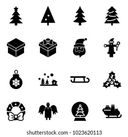 Solid vector icon set - christmas tree vector, gift, santa claus, ball, landscape, sleigh, holly, wreath, angel, snowball