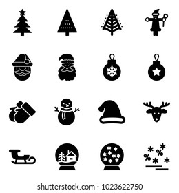 Solid vector icon set - christmas tree vector, santa claus, ball, gloves, snowman, hat, deer, sleigh, snowball house, sale