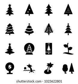 Solid vector icon set - christmas tree vector, snowball, mobile, sproute, money, palm, forest