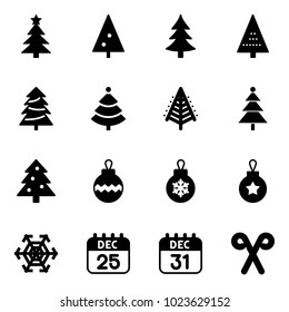 Solid vector icon set - christmas tree vector, ball, snowflake, 25 dec calendar, 31, santa stick