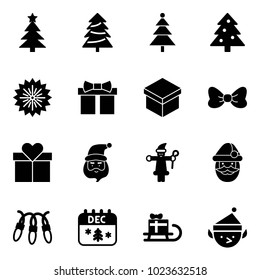 Solid vector icon set - christmas tree vector, firework, gift, bow, santa claus, garland, calendar, sleigh, elf