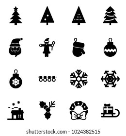 Solid vector icon set - christmas tree vector, santa claus, glove, ball, garland, snowflake, house, holly, wreath, sleigh gift