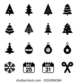 Solid vector icon set - christmas tree vector, ball, snowflake, 25 dec calendar, 31, santa stick