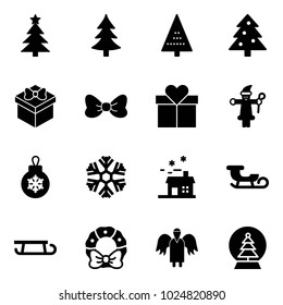 Solid vector icon set - christmas tree vector, gift, bow, santa claus, ball, snowflake, house, sleigh, wreath, angel, snowball