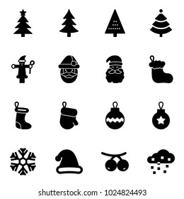 Solid vector icon set - christmas tree vector, santa claus, sock, glove, ball, snowflake, hat, rowanberry, snow