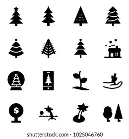 Solid vector icon set - christmas tree vector, house, snowball, mobile, sproute, hand, money, palm, forest