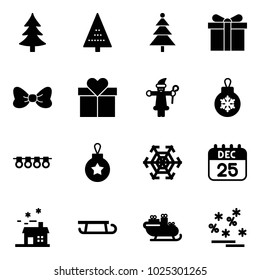 Solid vector icon set - christmas tree vector, gift, bow, santa claus, ball, garland, snowflake, 25 dec calendar, house, sleigh, sale