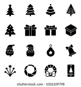 Solid vector icon set - christmas tree vector, gift, santa claus, ball, bell, firework, wreath, mobile