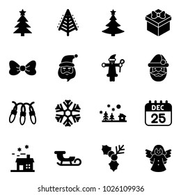 Solid vector icon set - christmas tree vector, gift, bow, santa claus, garland, snowflake, landscape, 25 dec calendar, house, sleigh, holly, angel