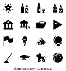 Solid vector icon set - christmas star vector, candle, wine, bank, account, folder, play, flag, ice cream, tent, globe, hoe, pipe welding, wheel horse, basketball