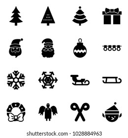 Solid vector icon set - christmas tree vector, gift, santa claus, ball, garland, snowflake, sleigh, wreath, angel, stick, elf