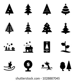 Solid vector icon set - christmas tree vector, landscape, house, mobile, sproute, hand, money, palm, forest