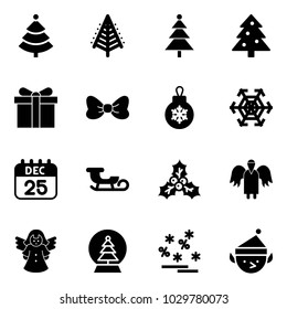 Solid vector icon set - christmas tree vector, gift, bow, ball, snowflake, 25 dec calendar, sleigh, holly, angel, snowball, sale, elf