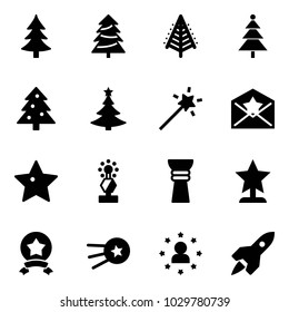 Solid vector icon set - christmas tree vector, Magic wand, star letter, award, medal, first satellite, man, rocket