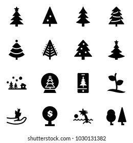 Solid vector icon set - christmas tree vector, landscape, snowball, mobile, sproute, hand, money, palm, forest