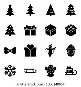 Solid vector icon set - christmas tree vector, gift, bow, santa claus, snowflake, sleigh, angel