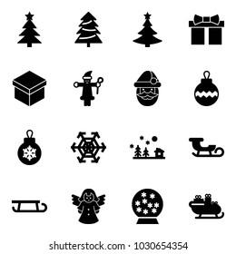 Solid vector icon set - christmas tree vector, gift, santa claus, ball, snowflake, landscape, sleigh, angel, snowball
