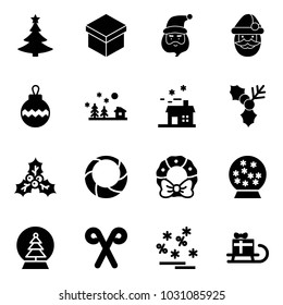 Solid vector icon set - christmas tree vector, gift, santa claus, ball, landscape, house, holly, wreath, snowball, stick, sale, sleigh