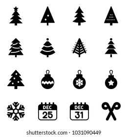 Solid vector icon set - christmas tree vector, ball, snowflake, 25 dec calendar, 31, santa stick
