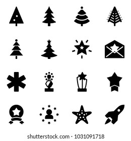 Solid vector icon set - christmas tree vector, star, letter, ambulance, award, medal, man, starfish, rocket